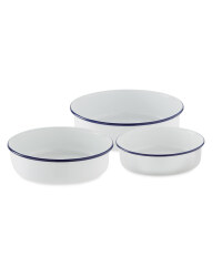 3 Pack Small Round Blue Trim Dishes