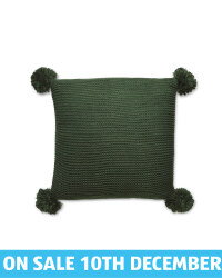 Emerald Knitted Pompom Cushion