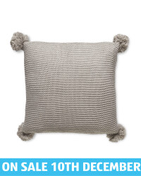 Grey Knitted Pompom Cushion