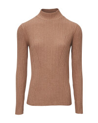 Ladies' Brown Stand Up Collar Jumper