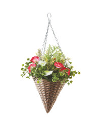 Artificial Flower Cone Basket - Red/White