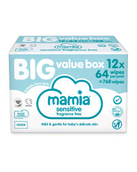 Mamia Sensitive Wipes 12 x 64 Pack
