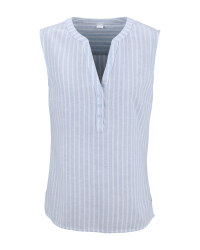 Blue Ladies' Linen Blend Blouse