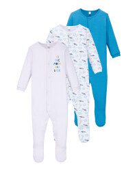 Blue/White Baby Sleepsuit 3 Pack