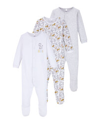 Grey/White Baby Sleepsuit 3 Pack