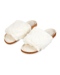 Ladies' Cream Fur Sliders