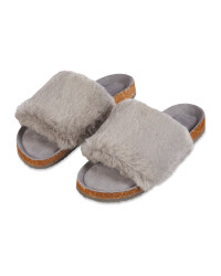 Ladies' Grey Fur Sliders
