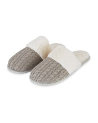 Ladies' Grey Knit Luxury Slippers
