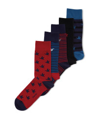 Men's Red & Blue Cotton Socks 5 Pack