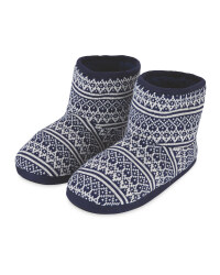 Men's Knitted Slipper Boots - Navy