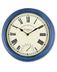 Outdoor Wall Clock & Thermometer - Blue