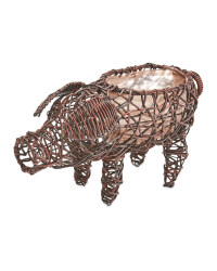 Pig Rattan Effect Animal Planter - Chestnut