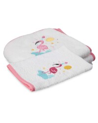 Flamingo Hooded Towel with Wash Mitt