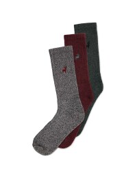 Men's Chunky Socks 3 Pack - Grey/Burgundy/Green